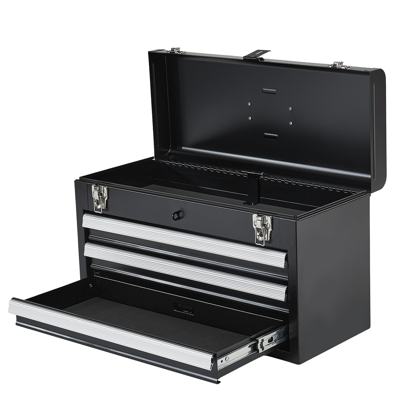 Tool Box 20.5-inch Portable Metal Tool Box With 3 Drawers Tool Organizer Black_voghion.com